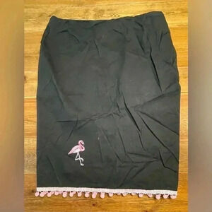 1990s | Pinup / Rockabilly Pencil Skirt w/Pompoms | Exposed Zipper Back | Kitten